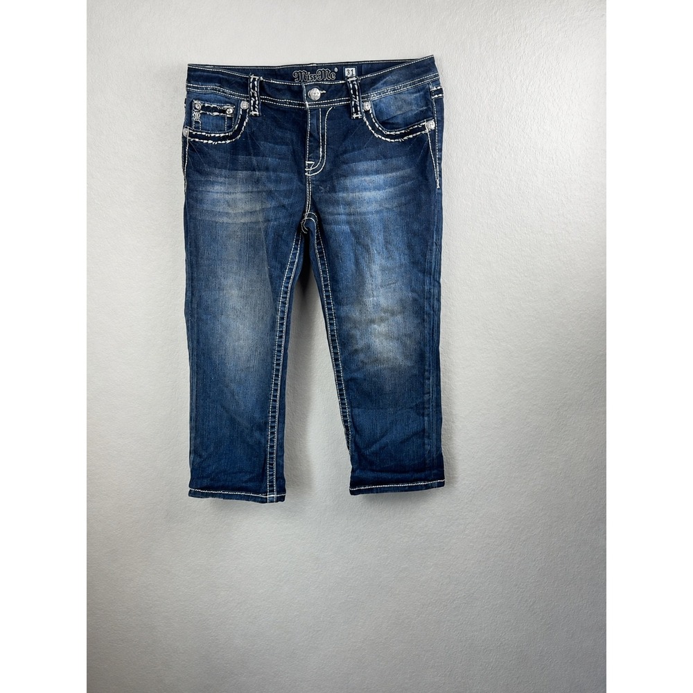 Miss Me Women's Size 30 Cropped Jeans Mid Rise Embellished Flap Pocket Y2K